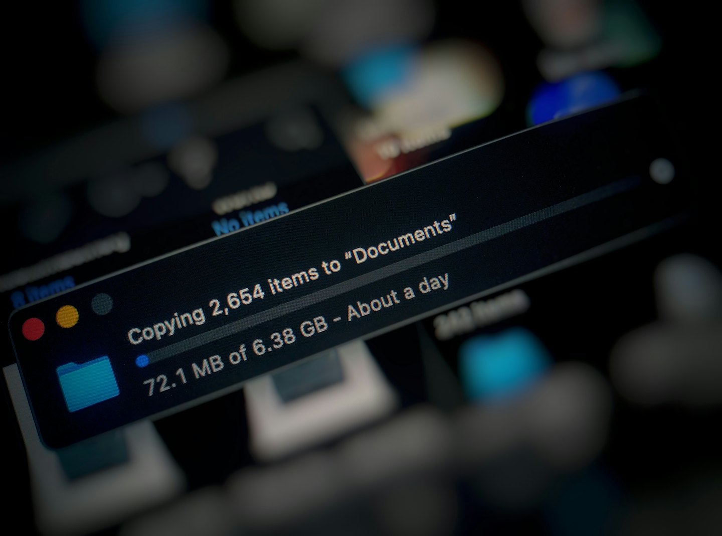 Computer screen displaying a file transfer progress bar.